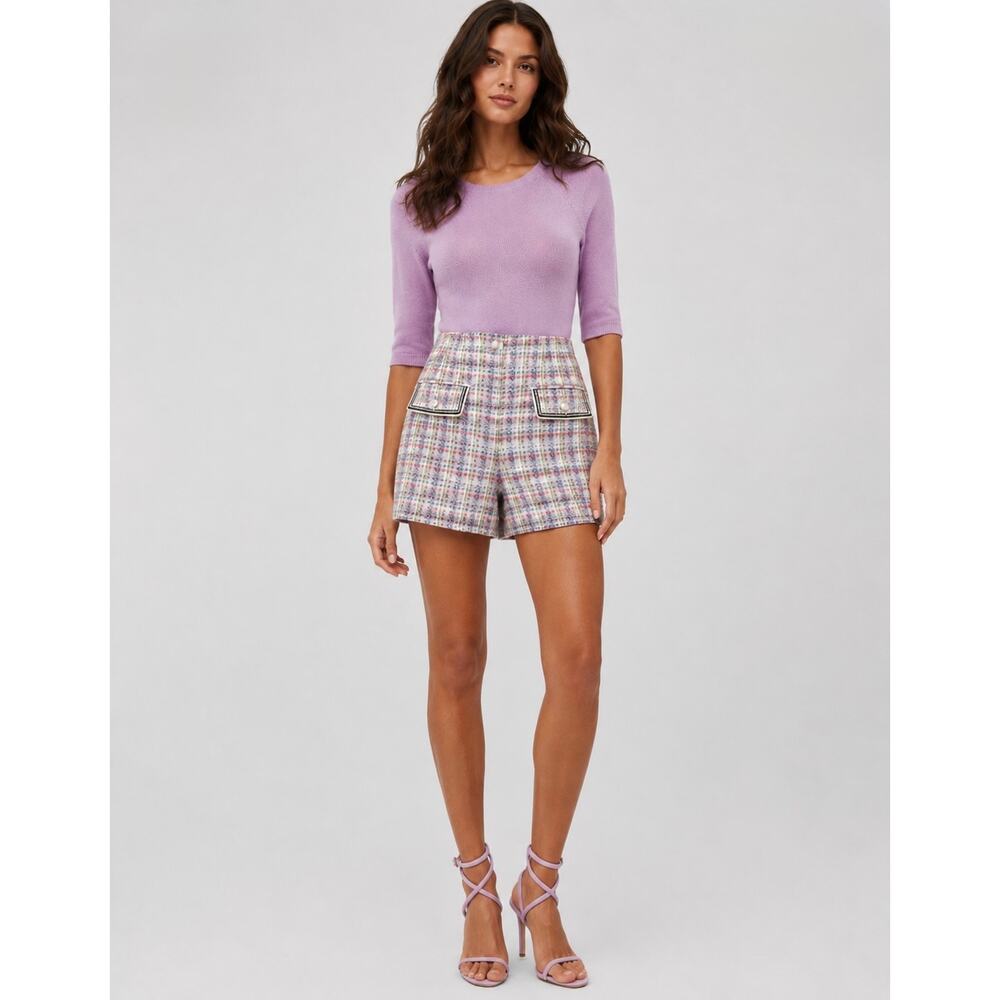 Veronica Beard Lilac Tweed Inara Shorts Plaid High Rise Size 8 Luxe 3” Inseam